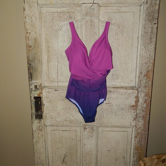Lands' End Slendersuit Wrap Ombre Swimsuit Size 14DDD (Y-22) - Picture 1 of 6